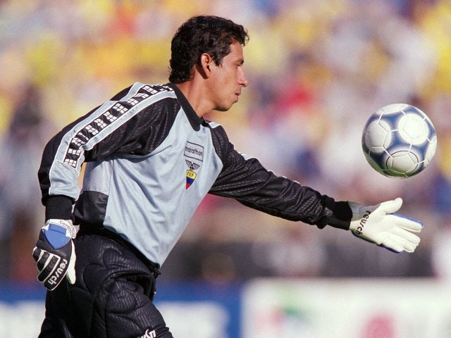 Goalkeeper Jose Cevallos in action for Ecuador on April 24, 2001.