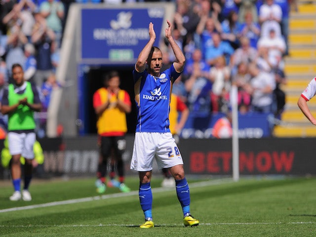 Kevin Phillips of Leicester City is subbed during his final career appearance during the Sky Bet Championship match against Doncaster Rovers at The King Power Stadium on May 3, 2014