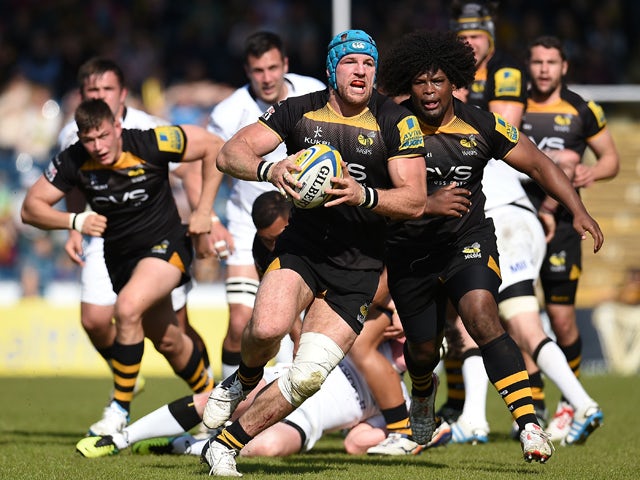 James Haskell of London Wasps in action during the Aviva Premiership match between London Wasps and Newcastle Falcons at Adams Park on May 03, 2014