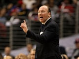 Head coach Mike Dunleavy of the Los Angeles Clippersgestures in the game with the New Jersey Nets on January 18, 2010