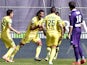 Nantes' Venezuelian defender Oswaldo Vizcarrondo celebrates after scoring a goal during the French L1 football match between Reims (SR) and Evian (ETGFC) on May 4, 2014