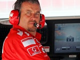 Ferrari Technical Race Manager Nigel Stepney watches the action from the pit wall during the Turkish Formula One Grand Prix at Istanbul Park on August 21, 2005