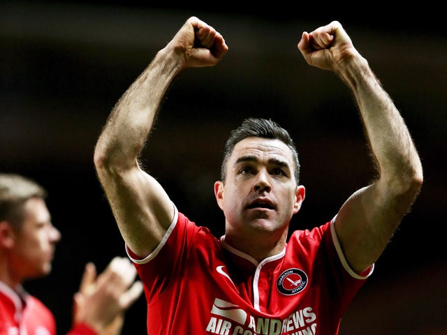 Andy Hughes of Charlton Athletic celebrates after the Sky Bet Championship match between Charlton Athletic and Doncaster Rovers at The Valley on November 26, 2013