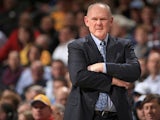 Head coach George Karl of the Denver Nuggets on the sidelines during his side's game against Los Angeles Clippers on 