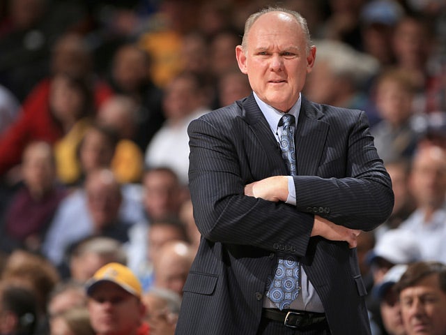 Head coach George Karl of the Denver Nuggets on the sidelines during his side's game against Los Angeles Clippers on 