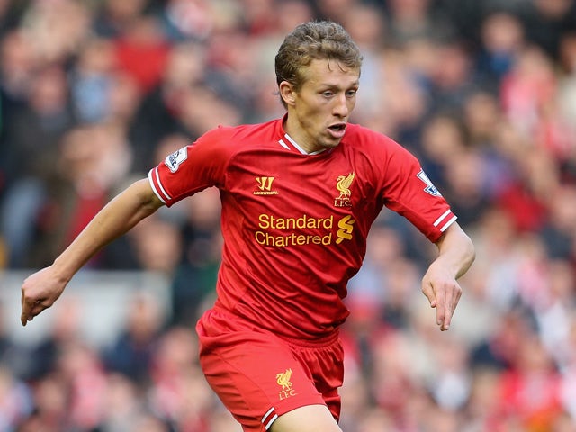 Lucas of Liverpool in action during the Barclays Premier League match between Liverpool and West Bromwich Albion at Anfield on October 26, 2013