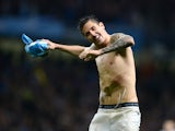 Manchester City's Montenegrin striker Stevan Jovetic celebrates scoring his team's third goal during the English Premier League football match between Manchester City and Aston Villa at the Etihad Stadium in Manchester, Northwest England, on May 7, 2014