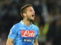 Dries Mertens of Napoli celebrates after scoring the opening goal during the Serie A match between SSC Napoli and Cagliari Calcio at Stadio San Paolo on May 6, 2014 