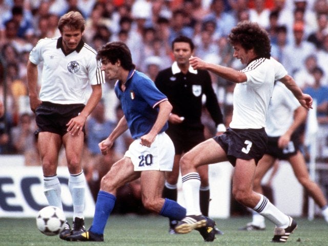 Italy's Paolo Rossi in action against Germany on July 07, 1982.