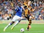 Romelu Lukaku of Everton takes on Paul McShane of Hull City during the Barclays Premier League match between Hull City and Everton at KC Stadium on May 11, 2014