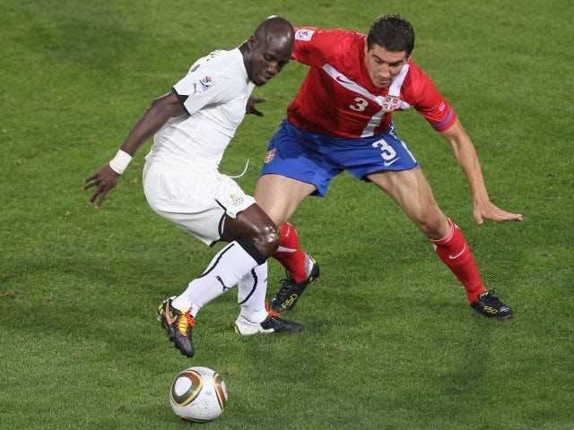 Midfielder Stephen Appiah in action for Ghana on June 13, 2010.