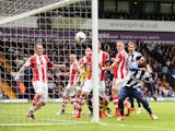 Stoke City repel a West Bromwich Albion attack during the Barclays Premier League match between West Bromwich Albion and Stoke City at The Hawthorns on May 11, 2014