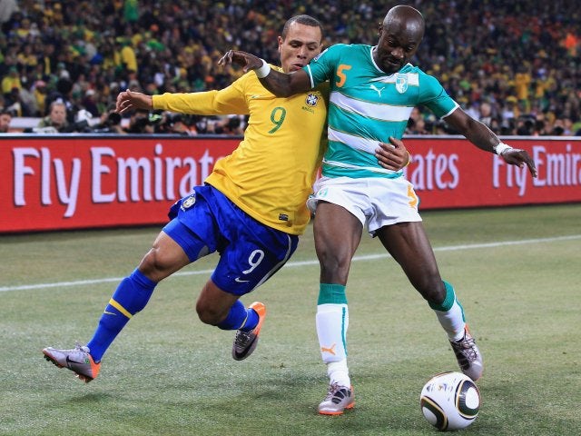 Former Tottenham Hotspur midfielder Didier Zakora in action for Ivory Coast against Brazil on June 20, 2010.