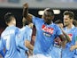 Napoli's Colombian forward Duvan Zapata celebrates after scoring during the Italian Serie A football match between SSC Napoli and Hellas Verona FC in San Paolo Stadium on May 18, 2014