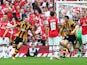 James Chester of Hull City celebrates as he scores their first goal during the FA Cup with Budweiser Final match between Arsenal and Hull City at Wembley Stadium on May 17, 2014