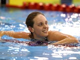 Francesca Halsall looks on after winning the Women's 50m Butterfly Final on day four of the British Gas Swimming Championships 2014 at Tollcross International Swimming Centre on April 13, 2014