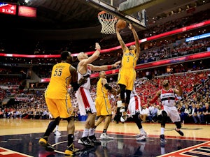 George Hill #3 of the Indiana Pacers drives to the basket againt the Washington Wizards during Game Six of the Eastern Conference Semifinals during the 2014 NBA Playoffs at Verizon Center on May 15, 2014