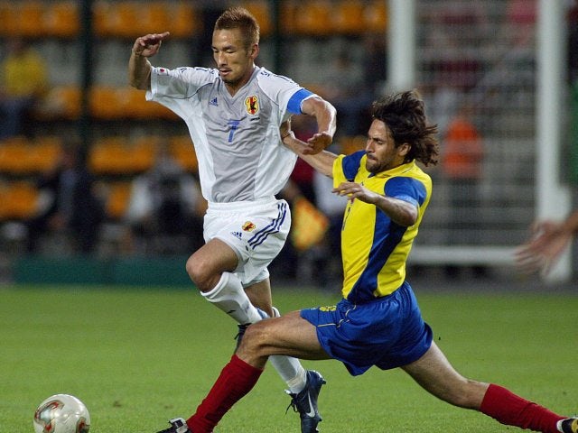 Hidetoshi Nakata in action for Japan against Ecuador on June 22, 2003.