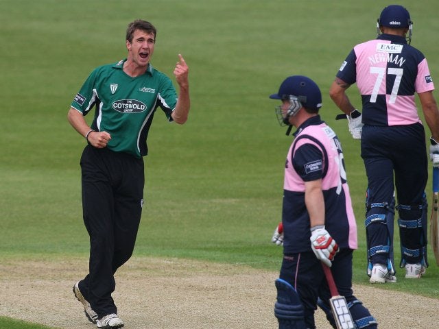 Worcestershire's Jack Shantry celebrates taking a wicket on April 24, 2011.