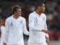 Phil Jones and Chris Smalling of England during the UEFA European Under-21 Championship Group B match between England and Spain at the Herning Stadium on June 12, 2011