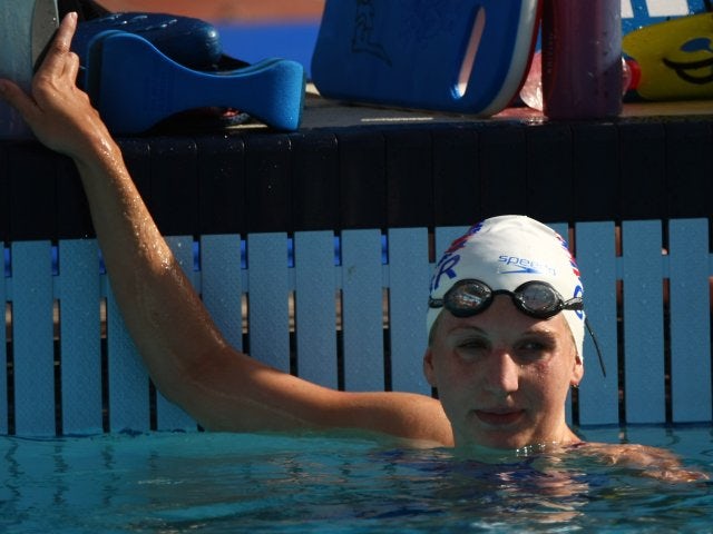 Rebecca Adlington prepares for the start of a race on July 23, 2009.
