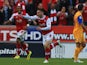 Lee Frecklington of Rotherham United celebrates scoring his teams second goal during the Sky Bet League One Play Off Semi Final Second Leg between at Rotherham United and Preston North End at The New York Stadium on May 15, 2014