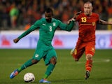 Former Chelsea striker Salomon Kalou shoots for goal while on international with Ivory Coast on March 05, 2014.