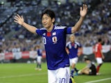 Manchester United playmaker Shinji Kagawa celebrates scoring for Japan against South Korea on August 10, 2011.