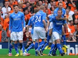 Steven Anderson of St Johnstone celebrates scoring with his team mates during The William Hill Scottish Cup Final between St Johnstone and Dundee United at Celtic Park Stadium on May 17, 2014 