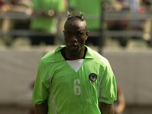 Former Derby County defender Taribo West in action for Nigeria on June 02, 2002.