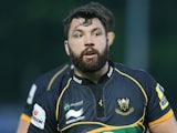 Alex Corbisiero of Northampton looks on during the Aviva Premiership semi final match between Northampton Saints and Leicester Tigers at Franklin's Gardens on May 16, 2014