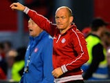 Hamilton Academical manager Alex Neil watches on during the Scottish Premiership Play-off Final First Leg, between Hamilton Academical and Hibernian on May 21, 2014