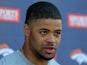 Wide receiver Cody Latimer #14 of the Denver Broncos talks to the media following rookie camp at Dove Valley on May 17, 2014