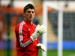 Sunderland's Keiren Westwood warming up during the Barclays Premier League match between Hull City and Sunderland at KC Stadium on November 02, 2013