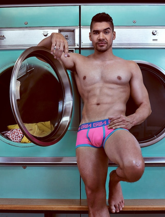 Louis Smith chilling at the launderette in a shoot for Attitude magazine