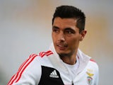 Oscar Cardozo of Benfica looks on during an SL Benfica training session ahead of the UEFA Europa League Final against Sevilla FC at Juventus Arena on May 13, 2014