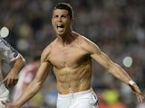 Real Madrid's Portuguese forward Cristiano Ronaldo celebrates after scoring during the UEFA Champions League Final Real Madrid vs Atletico de Madrid at Luz stadium in Lisbon, on May 24, 2014