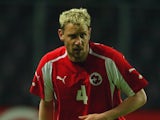 Former Liverpool defender Stephane Henchoz in action for Switzerland on April 28, 2004.