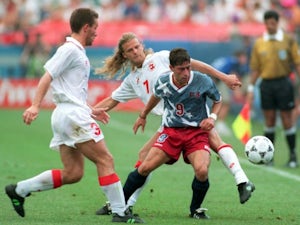 USA's Tab Ramos in action against Switzerland at the World Cup on June 18, 1994.