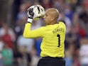 Everton goalkeeper Tim Howard throws out the ball while representing the USA on April 01, 2009.