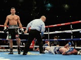 Carl Froch walks off after knocking out George Groves in their rematch at Wembley Stadium on May 31, 2014
