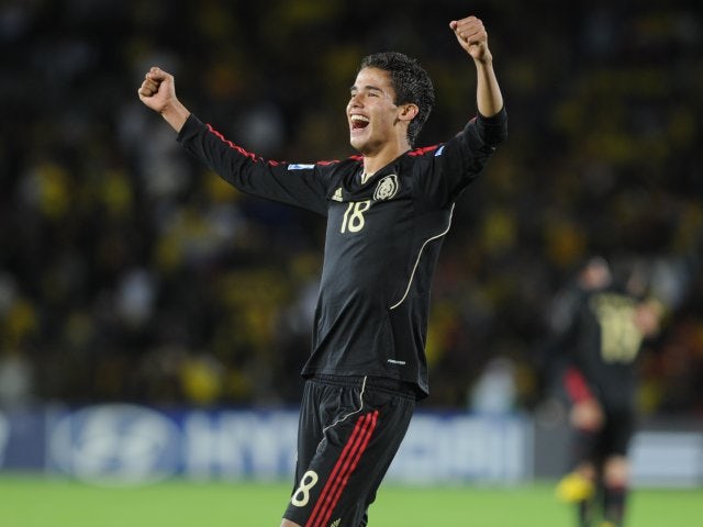 Diego Reyes celebrates a Mexico victory on August 13, 2011.