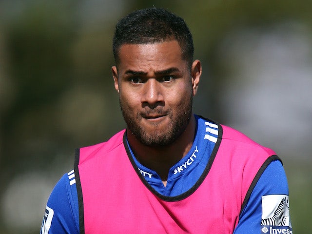 Frank Halai of the Blues passes during a Auckland Blues Super Rugby training session at Unitec on April 30, 2014