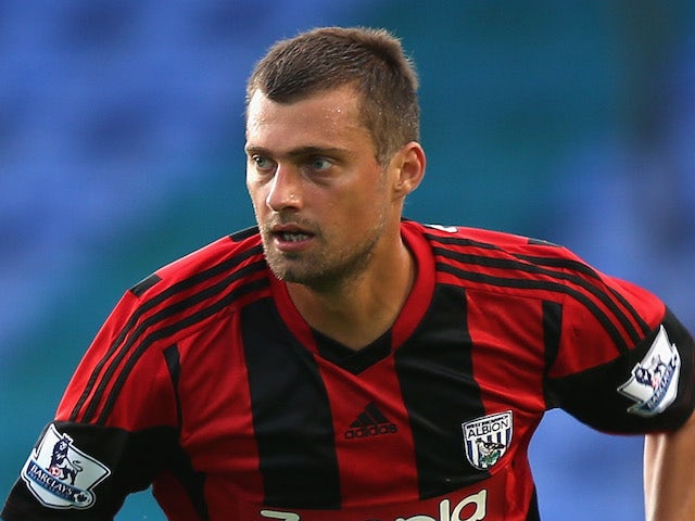 Gabriel Tamas of West Bromwich Albion in action during the pre-season friendly between West Bromwich Albion and Atromitosat Greenhous Meadow on July 29, 2013