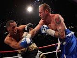 James DeGale (L) of England fights George Groves of England in the British and Commonwealth Super-Middleweight Championship during World Championship Boxing on May 21, 2011