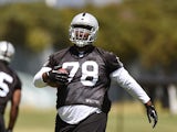 Justin Ellis #78 of the Oakland Raiders participates in drills during Rookie Minicamp on May 16, 2014