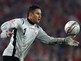 Costa Rica goalkeeper Keylor Navas makes a clearance on February 29, 2012.