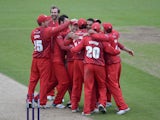 Lancashire celebrate winning the Natwest T20 Blast match between Durham Jets and Lancashire Lighting at The Riverside on May 29, 2014