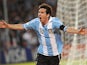 Lionel Messi celebrates scoring for Argentina against Uruguay on October 12, 2012.