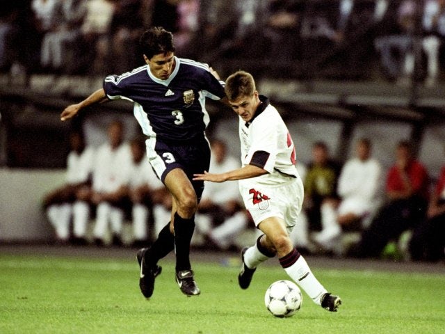 England striker Michael Owen starts his run against Argentina that ends in a goal on June 30, 1998.